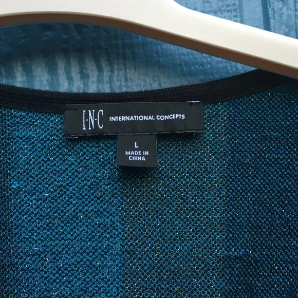 NWT INC Concepts Women's Size Large Blue Gold Long Sleeve Wrap Sweater Dress - Picture 4 of 7